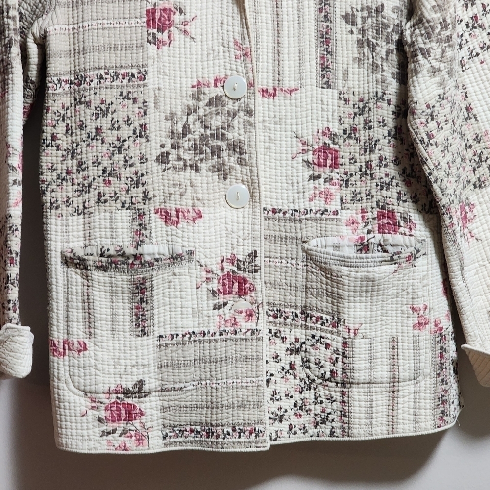 Vintage Northern Reflections reversible quilted patchwork floral jacket cream - Picture 5 of 8